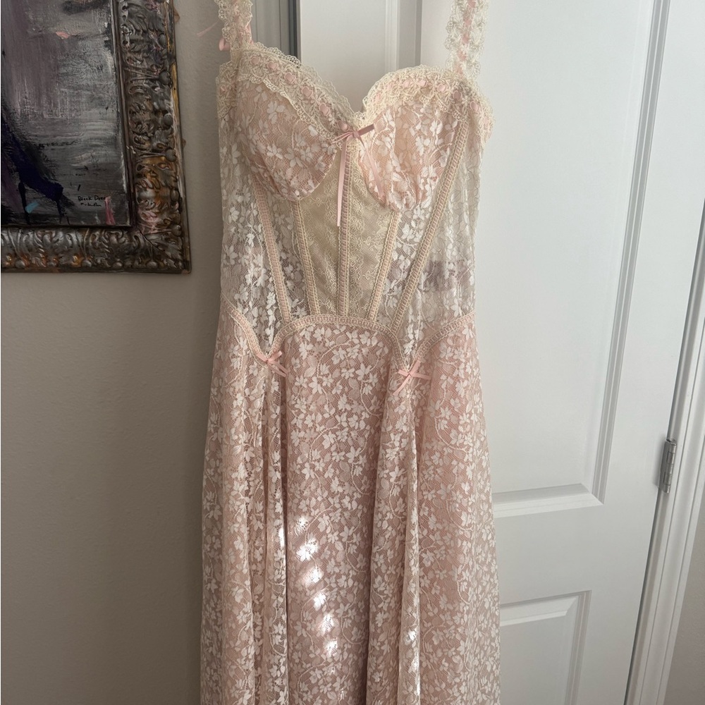 Elegant Lace Pink Dress (lace made)